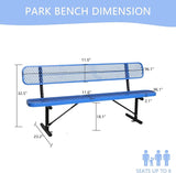8 Ft Metal Park Bench for Outside, All-Weather Thermoplastic Coating Outdoor Bench with Backrest - Photo 3