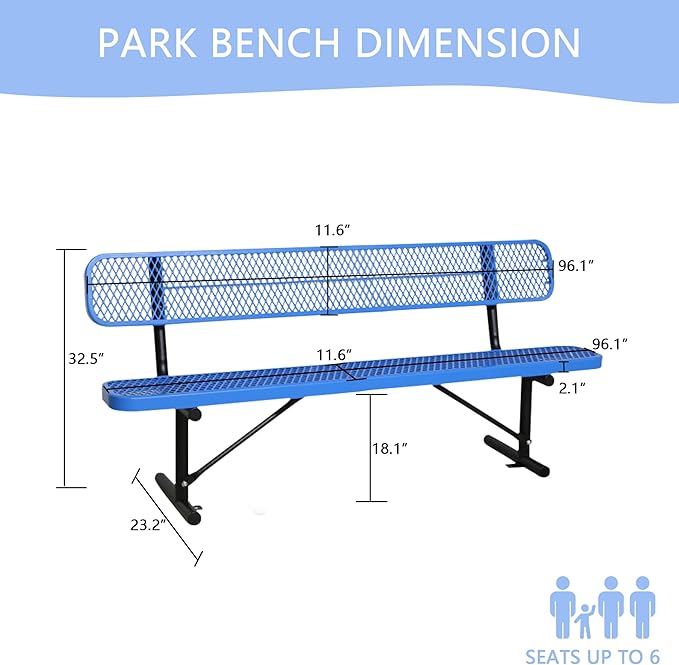 8FT Park Benches for Outside, Garden Benches Weatherproof with Backrest - Heavy-Duty Metal Bench for Patio Porch Backyard School Sports Church Locker Room Bench Commercial-Grade Seating