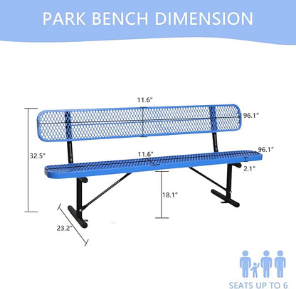 8FT Park Benches for Outside, Garden Benches Weatherproof with Backrest - Heavy-Duty Metal Bench for Patio Porch Backyard School Sports Church Locker Room Bench Commercial-Grade Seating
