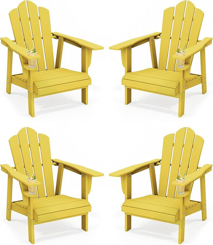 PROHIKER Adirondack Chair with Cup Holder, Plastic Patio Chair, All Weather Outdoor Chairs for Fire Pit Lawn Garden Porch Backyard (Yellow, 4 Pack)