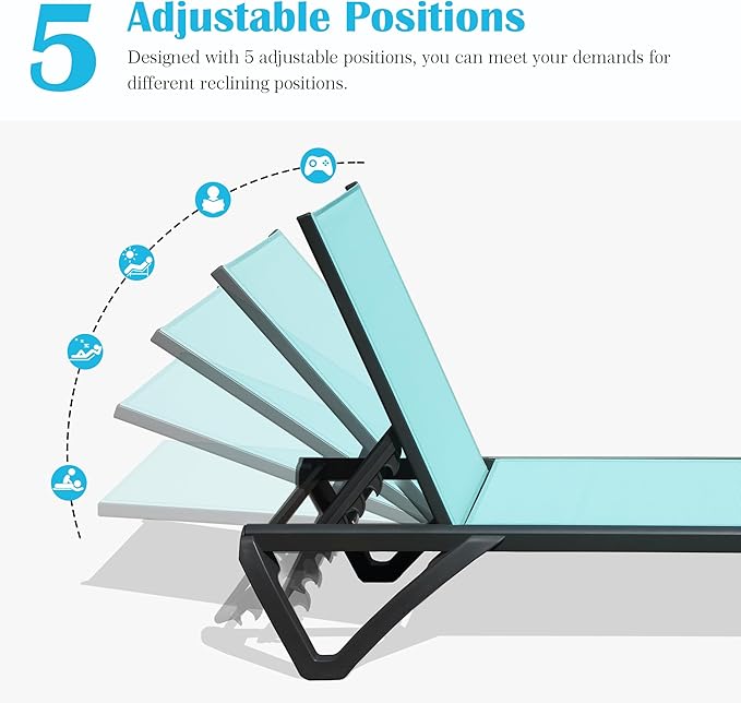 Domi Outdoor Lounge Chair, Aluminum Plastic Patio Chaise Lounge with Side Table & 5 Position Adjustable Backrest & - Photo 5