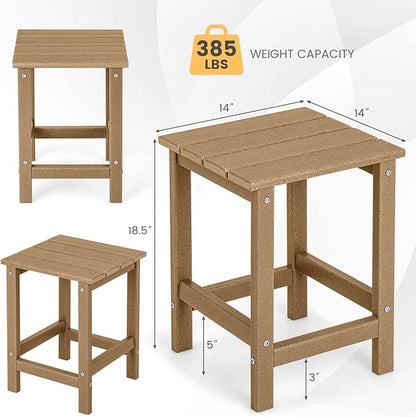Tangkula Square Outdoor Side Table, Weather Resistant HDPE Adirondack Table, Outdoor Chairside End Tables for Lawn Garden Balcony, Easy Assembly, Patio Side Table, 14 x 14 x 18.5 Inch (2, Brown)