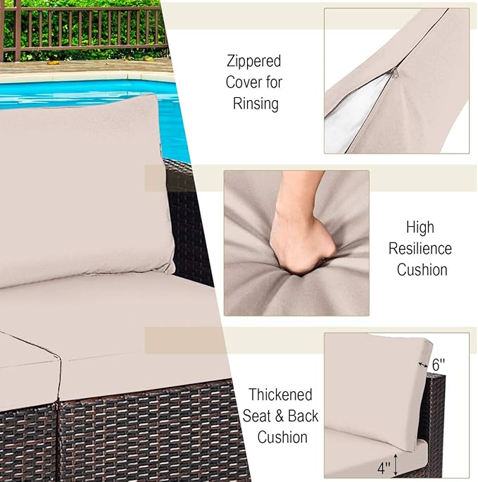 Tangkula Wicker Loveseat 2 Piece, Patio Furniture Couch with Removable Cushions, Rattan Loveseat Sofa for Balcony, Deck - Photo 7