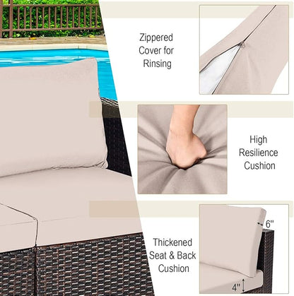 Tangkula Wicker Loveseat 2 Piece, Patio Furniture Couch with Removable Cushions, Rattan Loveseat Sofa for Balcony, Deck, Garden and Poolside