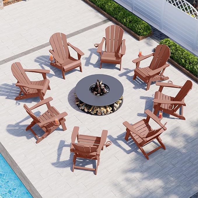 Folding Adirondack Chair with Cup Holders Set of 2, HDPE Plastic Outdoor Chairs, Weather Resistant - Photo 6