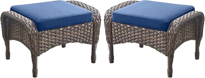 Outdoor Ottomans Patio Footrest Set of 2 - High Back Comfortable Brown Wicker Rattan Steel Frame Footstool Additional - Photo 1