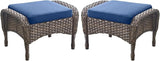 Outdoor Ottomans Patio Footrest Set of 2 - High Back Comfortable Brown Wicker Rattan Steel Frame Footstool Additional - Photo 1
