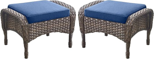 Outdoor Ottomans Patio Footrest Set of 2 - High Back Comfortable Brown Wicker Rattan Steel Frame Footstool Additional - Photo 1
