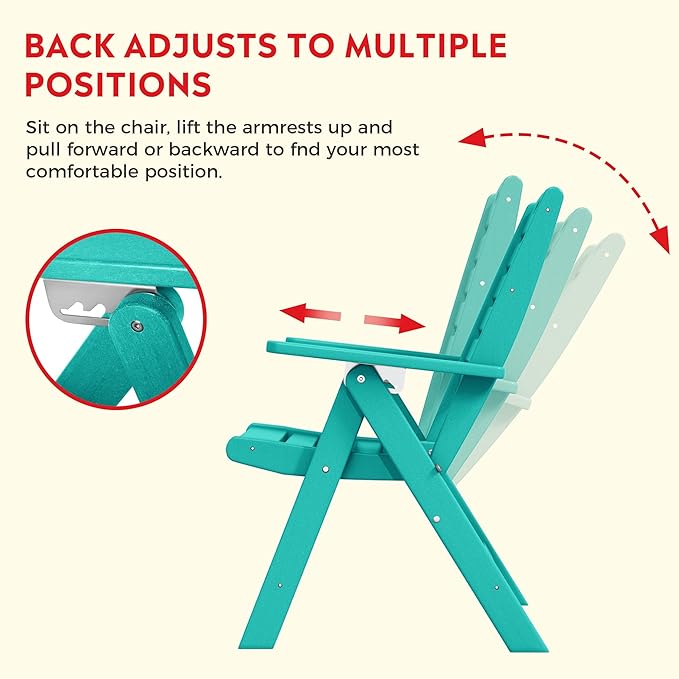 Costaelm Outdoor Adjustable Highback Folding Patio Dining Chair, HDPE Armrest Poly Lumber Restaurant Bistro Dining Chair for Outside Porch Backyard Garden, Turquoise