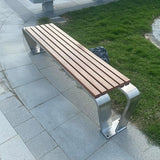 LITFAD Outdoor Indoor Bench Stainless Steel Metal Park Bench with Waterproof Brown Wood Seating Modern Garden Bench for - Photo 1