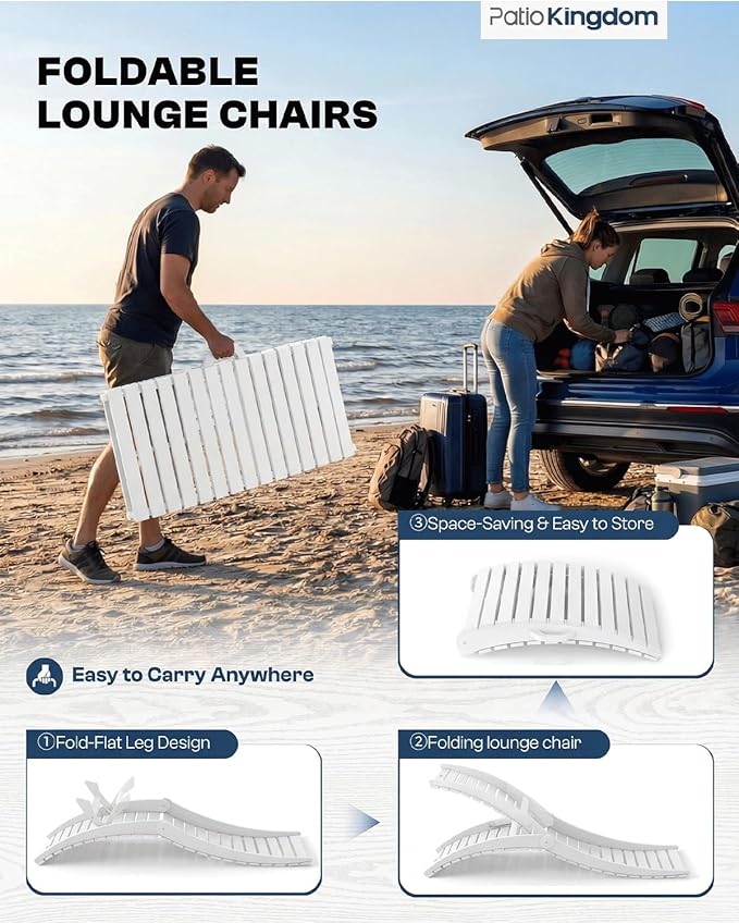 in-Pool Lounge Chairs Set of 2, Folding HDPE Pool Chairs Anti-Floating No Sandbags with Cup Holder & Handles - Photo 3