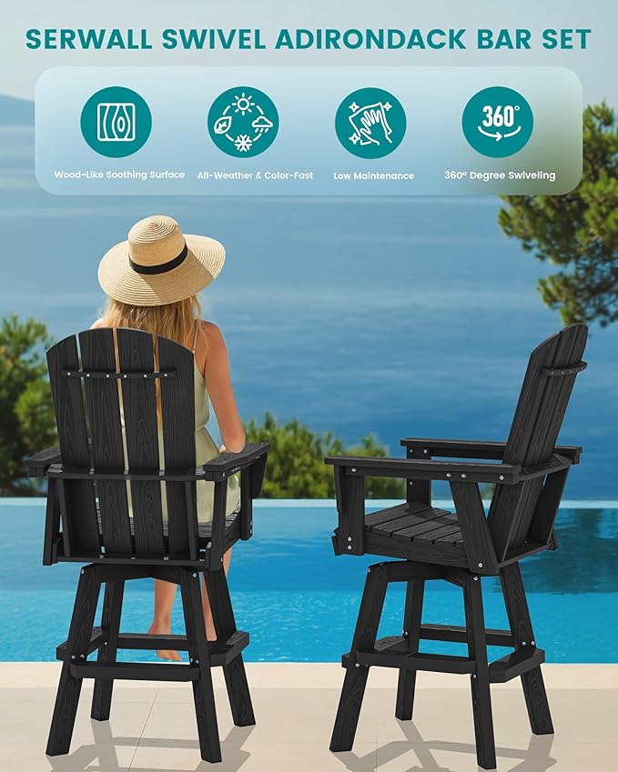 SERWALL Swivel Adirondack Bar Chair, HDPE Swivel Balcony Adirondack Chair, Outdoor Bar Height Barstoolsfor Bistro - Photo 7
