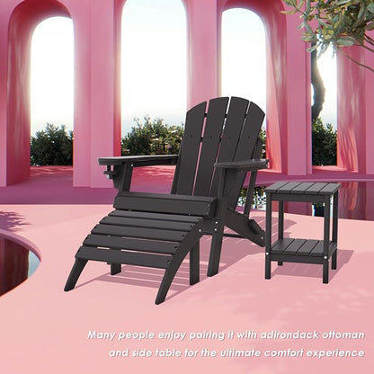 IVY&LANE Folding-Adirondack-Chairs-Set-of-4 | HDPE Plastic | Outdoor Fire Pit Chair with Cup Holder | Black | Poly | Weather Resistant | for Patio Deck Poolside Garden Beach