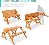 Best Choice Products 2-in-1 Transforming Interchangeable Outdoor Wooden Picnic Table Garden Bench for Backyard, Porch - Photo 2