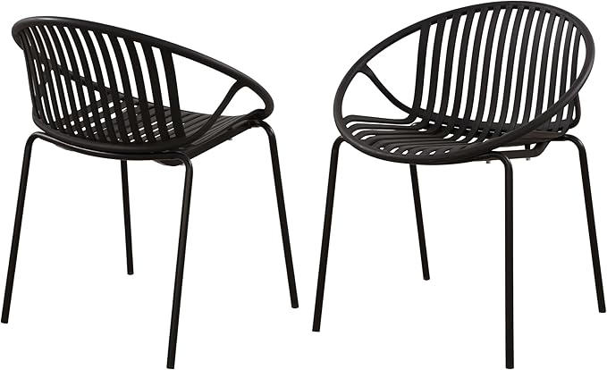 2 Pieces Outdoor Dining Chair,Modern Style Patio Dining Chairs,Breathable Design Stackable Lawn Chairs,Metal Legs+Plastic Backrest,for Patio Or Restaurant Garden (Black)