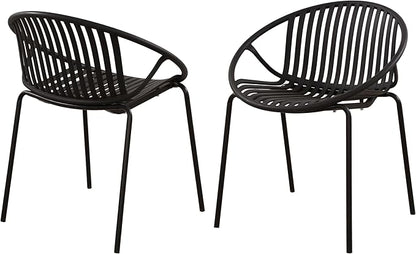 2 Pieces Outdoor Dining Chair,Modern Style Patio Dining Chairs,Breathable Design Stackable Lawn Chairs,Metal Legs+Plastic Backrest,for Patio Or Restaurant Garden (Black)
