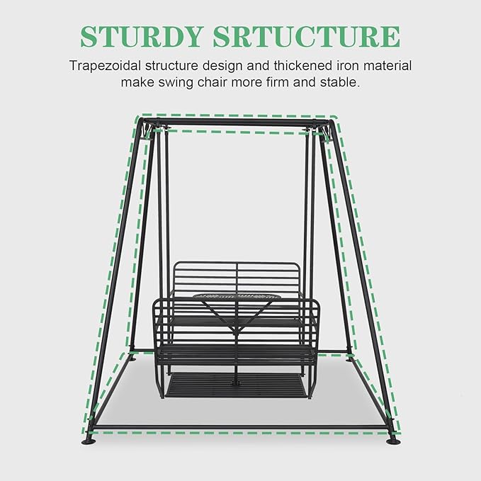 Kinfant 4-Seat Outdoor Patio Swing Chair with Stand, Heavy Duty 880 LBS Weight Capacity Metal Swing Bench with Table, 87”Height Porch Swings Set for Patio Garden Backyard, Steel