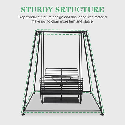 Kinfant 4-Seat Outdoor Patio Swing Chair with Stand, Heavy Duty 880 LBS Weight Capacity Metal Swing Bench with Table, 87”Height Porch Swings Set for Patio Garden Backyard, Steel