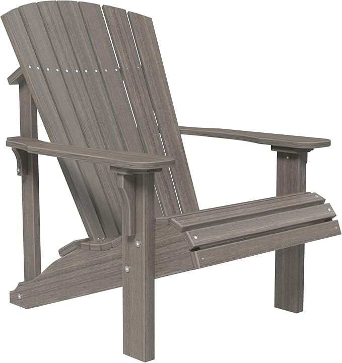 LuxCraft Plastic Poly Deluxe Adirondack Chair, Outdoor Patio Chair for Lawn and Garden - Amish Made in USA (Coastal Gray)