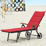 COSTWAY Folding Rattan Lounge with Wheels, Aluminum Patio Lounger with 7 Adjustable Positions, Soft Cushion - Photo 2