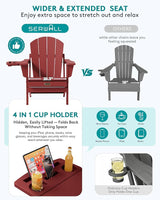 SERWALL Folding Adirondack Chair Set of 4, Outdoor Adirondack Chairs with 4 in 1 Cup Holder, Wood Texture Patio Chairs - Photo 5