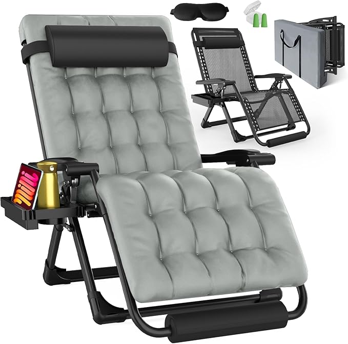 Oversized Zero Gravity Chair with Cushion XXL, 33In Padded Lounge Chair, Recliner Camping Chair W/Full-Alu Alloy Lock - Photo 1