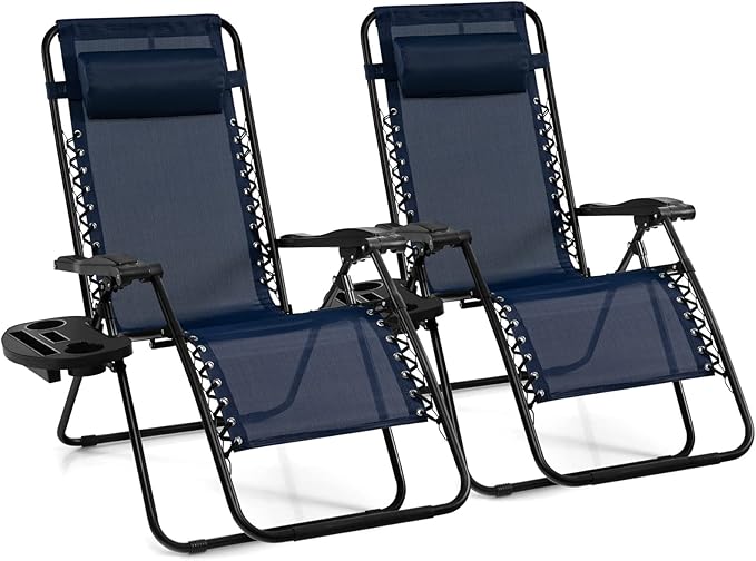 Giantex 2 PCS Zero Gravity Chair, Outdoor Chaise Lounge with Cup Holder - Photo 1