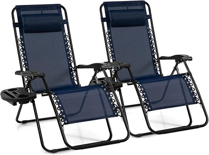 Giantex 2 PCS Zero Gravity Chair, Outdoor Chaise Lounge with Cup Holder, Patio Folding Chairs Recliner for Yard Pool Lawn Balcony