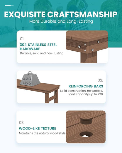 SERWALL 41" Outdoor Bar Table, All Weather HDPE Patio Bar Counter Height Table, Rectangle Patio Bar Table for Outside, Garden, Backyard, Balcony, Poolside, Brown