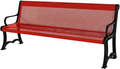 COATEDOUTDOORFURNITURE Coated Outdoor Furniture Heavy-Duty Outdoor Bench Thermoplastic Coated, Punched Steel, Commercial-Grade Garden Bench, Made in America (Portable with Back, 4 Ft, Red)