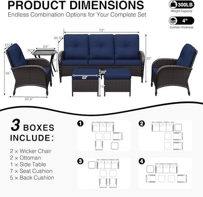 Joyside Wicker Patio Furniture Set, 6 Piece Outdoor Furniture Set with Thickened Cushions, High Back, Deep Seating, Wide Armrest, Rattan Outdoor Chairs for Porch, Deck