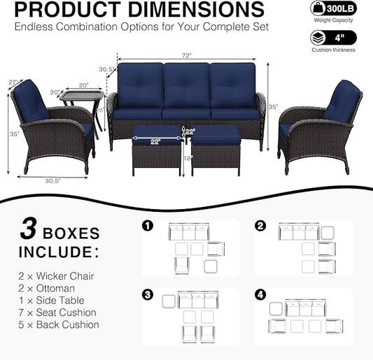 Joyside Wicker Patio Furniture Set, 6 Piece Outdoor Furniture Set with Thickened Cushions, High Back, Deep Seating, Wide Armrest, Rattan Outdoor Chairs for Porch, Deck