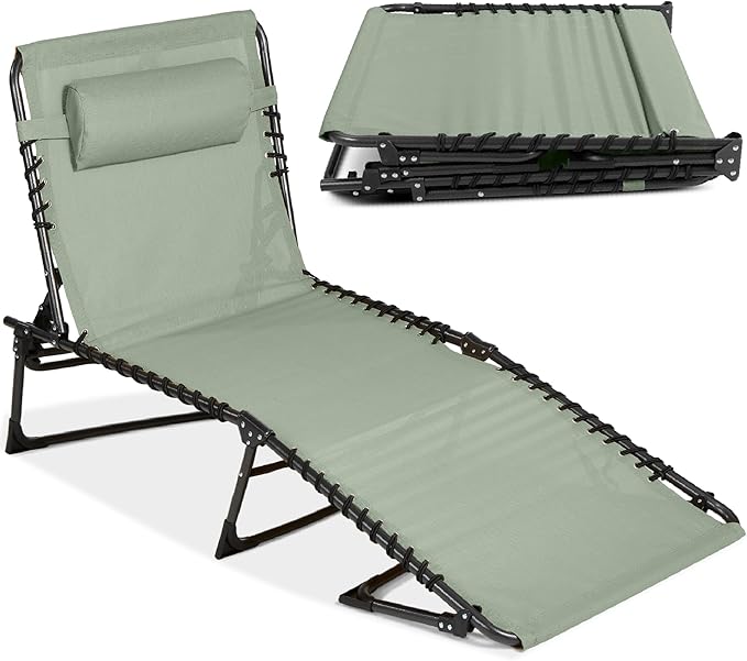 Best Choice Products Patio Chaise Lounge Chair, Portable Outdoor Folding Recliner for Lawn, w/ 8 Positions, Handles, 300lb Capacity - Sage Green