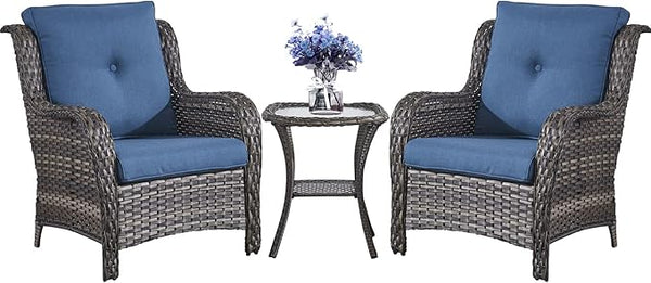 Belord Patio Chairs Outdoor Furniture Set, 3 Peices Porch Wicker Furniture with Side Table - Photo 1