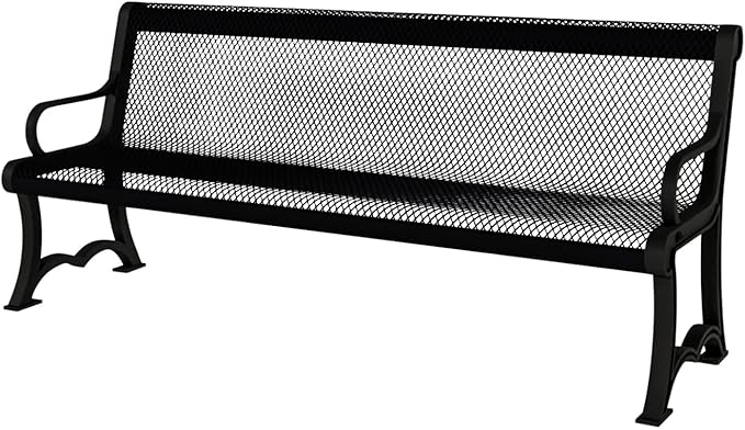 COATEDOUTDOORFURNITURE Coated Outdoor Furniture Heavy-Duty Outdoor Bench Thermoplastic Coated, Expanded Metal, Commercial-Grade Garden Bench, Made in America (Portable with Back, 4 Ft, Black)