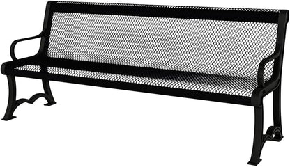 COATEDOUTDOORFURNITURE Coated Outdoor Furniture Heavy-Duty Outdoor Bench Thermoplastic Coated, Expanded Metal, Commercial-Grade Garden Bench, Made in America (Portable with Back, 4 Ft, Black)