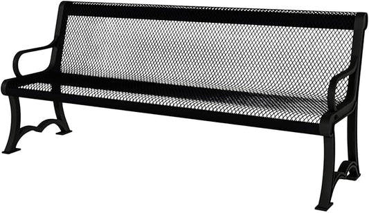 COATEDOUTDOORFURNITURE Coated Outdoor Furniture Heavy-Duty Outdoor Bench Thermoplastic Coated, Expanded Metal, Commercial-Grade Garden Bench, Made in America (Portable with Back, 4 Ft, Black)