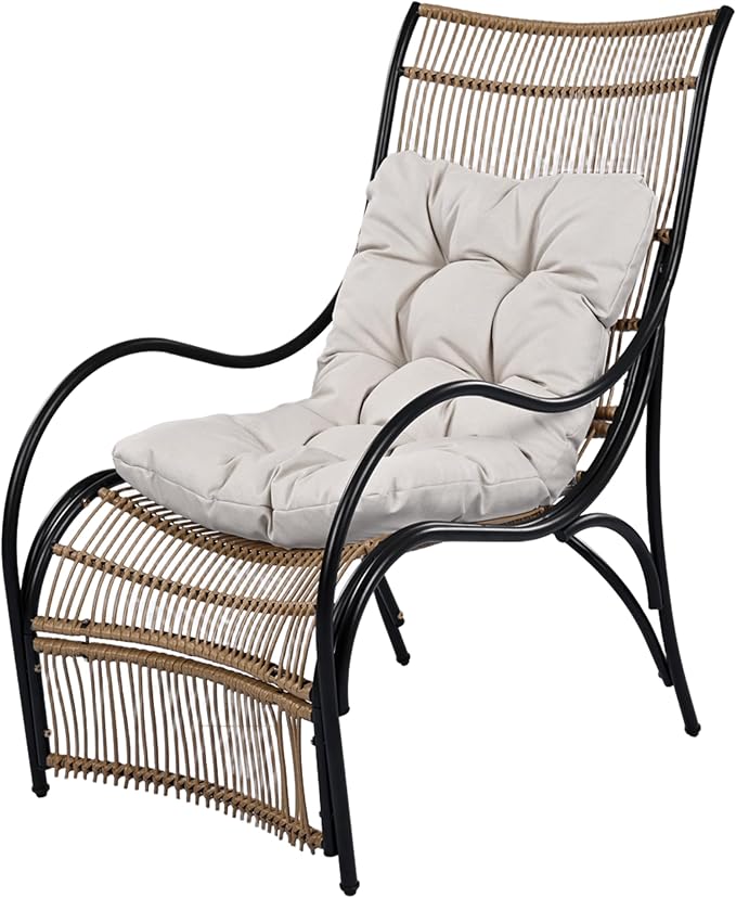 Christopher Knight Home Hanley Patio Wicker Lounge Chair with Ottoman Footrest+Coffee Table - Photo 3