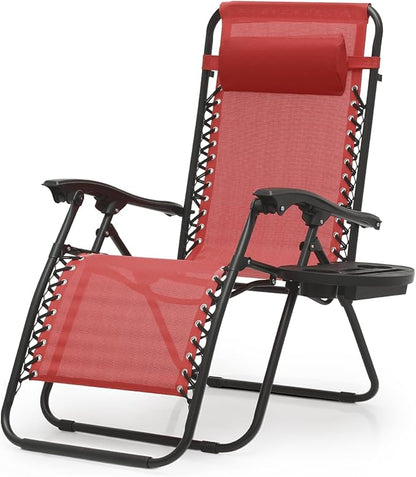 Magshion Zero Gravity Lounge Chair, Adjustable Folding Recliner with Cup Holder Side Tray & Removable Headrest Pillow, Portable Outdoor Patio Lounger for Camping, Beach, Lawn, Backyard, Maroon