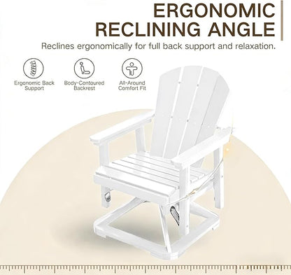 Kingdura Adirondack Swivel Glider Chair, HDPE Patio Glider Rocking Chair for Outdoor, All-Weather Glider Chair for Porch Balcony Lawn Poolside, 450LBS Capacity (White)