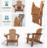 Folding Adirondack Chair Set of 8, HDPE All-Weather Outdoor Chair with Cup Holder, Wooden Textured, Fire Pit Chair - Photo 3