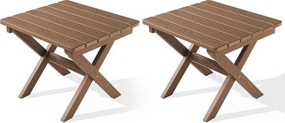 SERWALL Folding Outdoor Side Table Set of 2, Portable Adirondack Side Table, Brown