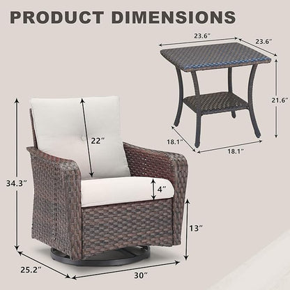 Rilyson Outdoor Patio Swivel Rocker Chairs - 6 PC Wicker Patio Bistro Sets with High Back,Comfy Cushions, Deep Seating and Side Table for Porch Deck Backyard Garden(Brown/Beige)