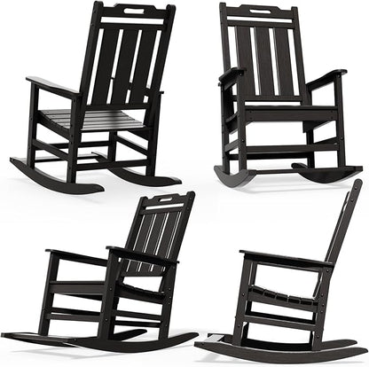 Rocking Chair, Outdoor Rocking Chair for Adults, HDPE Outdoor Chairs with Footboard, All Weather Resistant Porch Rocker, Black