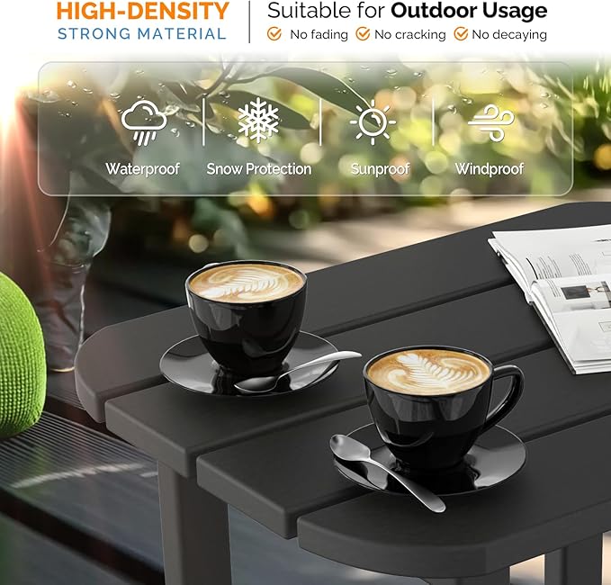 VINGLI Outdoor Side Table, 2-Tier HDPE Adirondack Side Table with Storage, Weather-Resistant Patio End Table for Backyard, Pool, Deck, Indoor Use (Black)