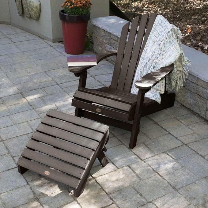 highwood AD-KITCHL1-ACE Hamilton Folding & Reclining Adirondack Chair with Ottoman, Weathered Acorn