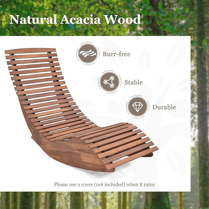 Tangkula Outdoor Acacia Wood Rocking Chair Set of 2, Porch Rocker with Widened Slatted Seat and High Back, Wooden Rocking Patio Chair, Outdoor Rocking Sun Lounger for Backyard, Garden