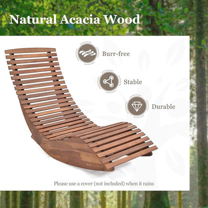 Tangkula Outdoor Acacia Wood Rocking Chair Set of 2, Porch Rocker with Widened Slatted Seat and High Back, Wooden Rocking Patio Chair, Outdoor Rocking Sun Lounger for Backyard, Garden