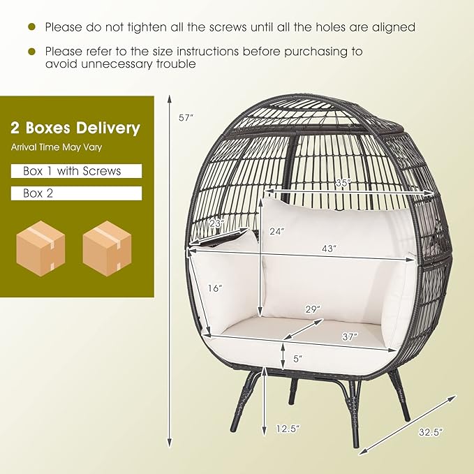 Giantex Oversized Wicker Egg Chair, Outdoor & Indoor Hammock Chair with Thick Cushions, 2-Person PE Rattan Lounge Chair Swing Chair for Patio, Backyard,Porch, 450 LBS Weight Capacity (Mix Brown)