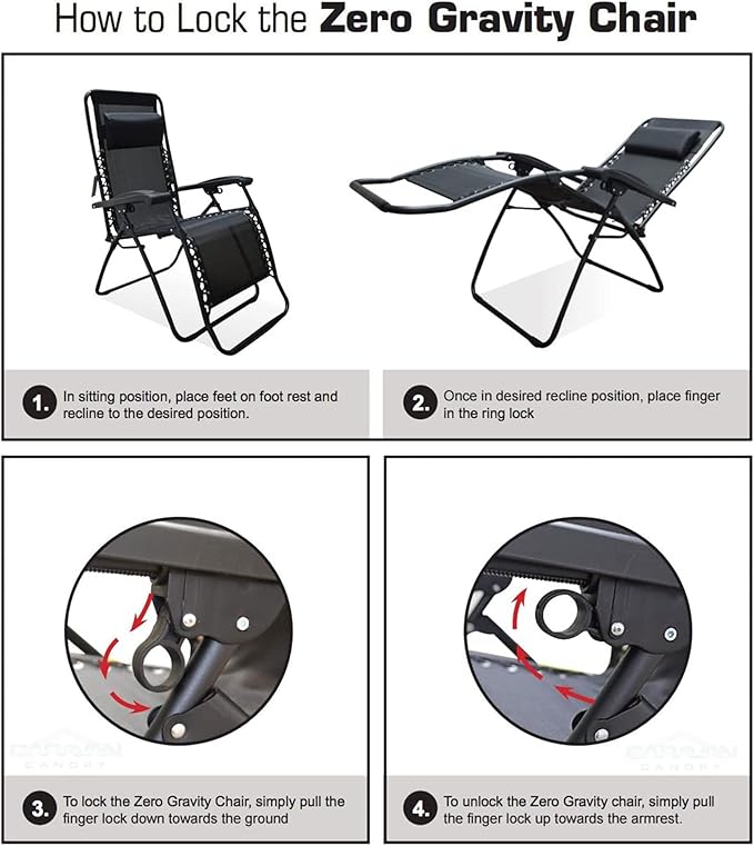 Caravan Sports Zero Gravity Outdoor Portable Folding Camping Lawn Deck Patio Pool Recliner Lounge Chair for Adults - Photo 9
